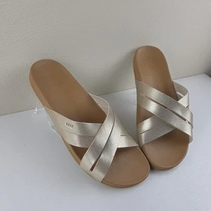 Sandalias REEF Cushion Spring Bloom Slide Doradas Plantilla Ultra Suave Talla 10 - Imagen 1 de 14