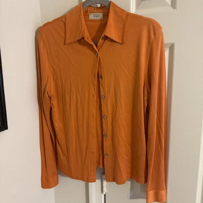 Lord & Taylor шелковая рубашка платье оранжевый на пуговицах длинным рукавом с воротником размер PM - Изображение 1 из 4