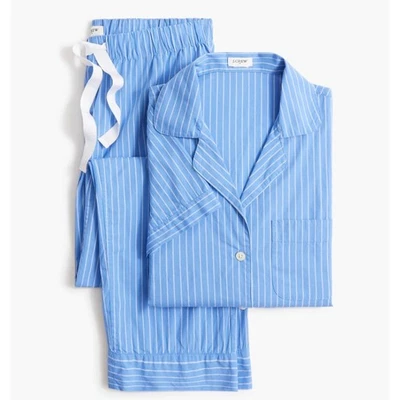 Conjunto de pijama J.Crew recortado manga corta top y pantalón WMNS M retro azul blanco a rayas Foto 1 de 4