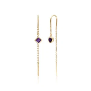 Micro Statement Amethyst Threader Earrings in 9ct Yellow Gold - Picture 1 of 3