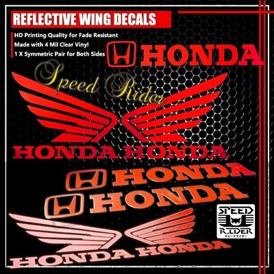 LEFT+RIGHT FAIRING/GAS TANK REFLECTIVE STICKER+WING VINYL DECAL FOR HONDA RED — 第 1/4 张图片