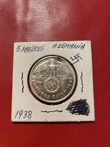 1938 A GERMANY 5 MARK SILVER COIN - Picture 1 of 9