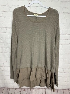 Blusa túnica Kori America waffle malha manga longa com bainha de babado, tamanho G, excelente estado usado - Imagem 1 de 4