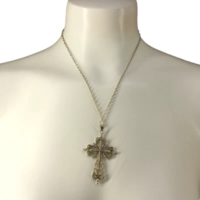 Mujer Crucifijo Cruz Colgante Collar Cadena Talla Única Latón Chapado Plata Foto 1 de 4