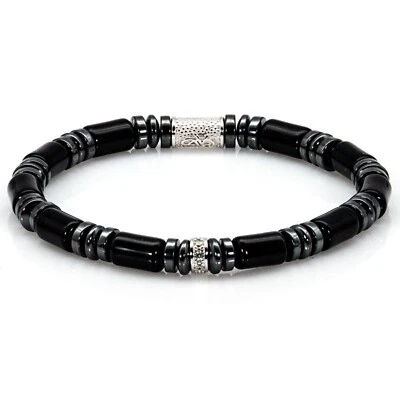 Perlenarmband Black Achat Perlen 6mm 925 Sterling Silber MPII - Bild 1 von 4