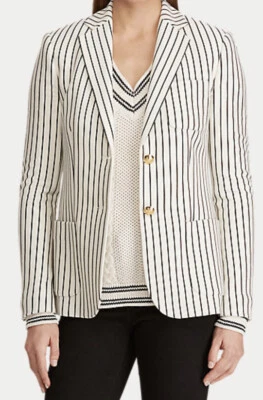$188 Ralph Lauren 10 PinStripe Blazer Jacket Pique Coat RRL Equestrian VTG White - Image 1 of 4