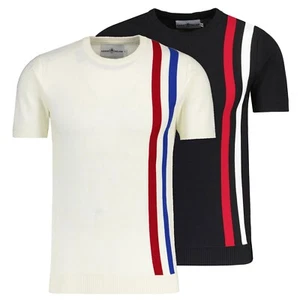 NEW MENS MOD 60s 70s RETRO RACING STRIPE KNIT T-SHIRT MADCAP Tee Reaction MC1131 - Picture 1 of 8