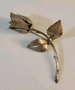 Broche Vintage Giovanni Rosa Tono Plateado 3" Hojas y Espinas Detalle Italia - Imagen 1 de 5