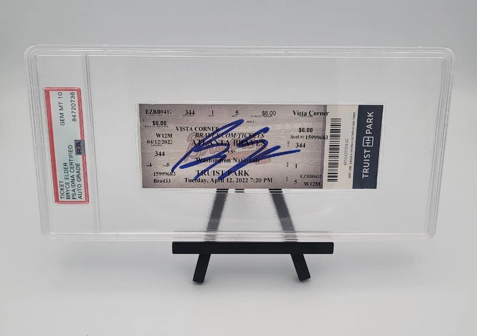 BRYCE ELDER ATLANTA BRAVES MLB DEBUT TICKET STUB SIGNED PSA STAR ROOKIE TEXAS  - Image 1 of 1