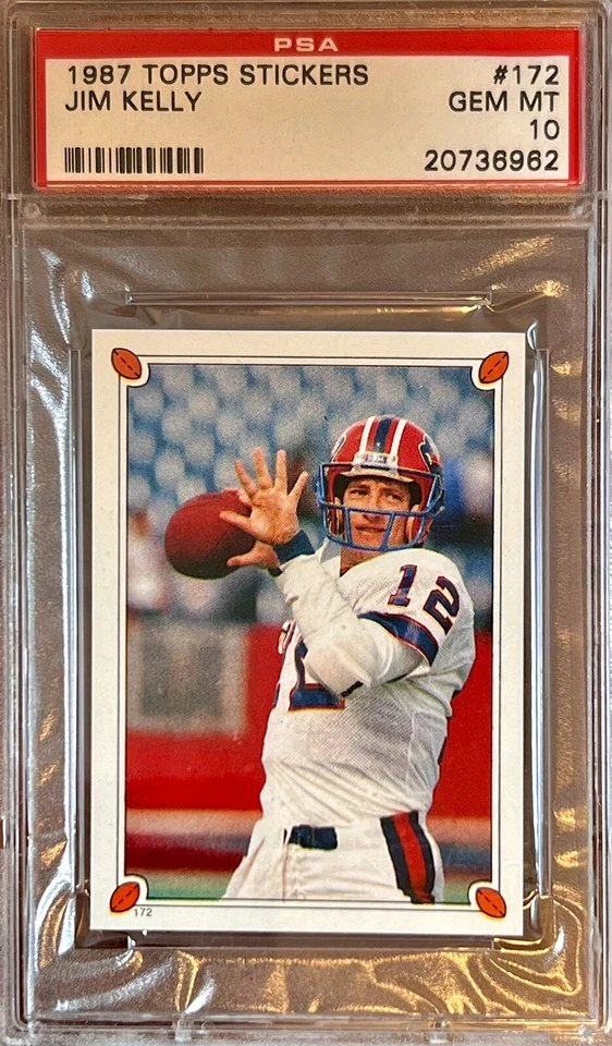 POP 45 PSA 10 RC Jim Kelly 1987 Topps International Rookie Sticker Red Back RARE - Image 1 of 4
