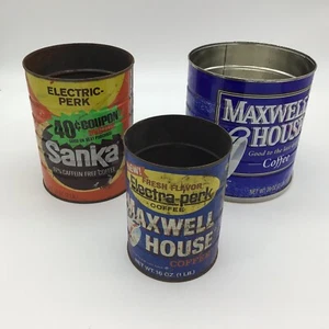 Maxwell House Sanka Coffee Collectable Cans (Lot of 3) 1 with lid - Picture 1 of 4
