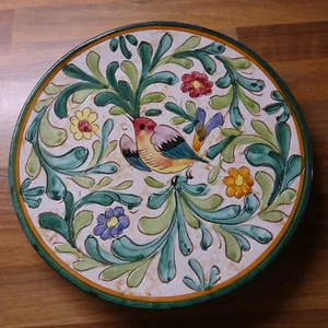 Wandteller handgemalt sign. siehe Foto,  Vogel in Blumen,  d .25 cm - Bild 1 von 4