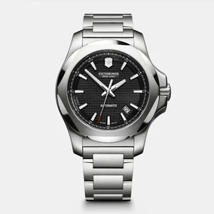 NEW Victorinox 241837 INOX Men's Mechanical Wristwatch  Black Guilloché 43mm BOX - Picture 1 of 4