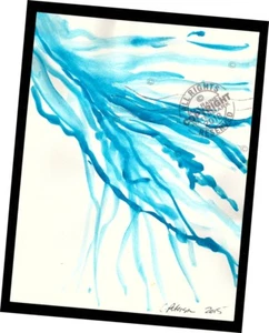 Blue Brush Water Flow 2015 Contemporary Art Abstract PAINTING SIGNED - Picture 1 of 12