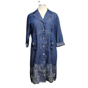 Terramina Collection Shirt Dress 16 Blue White Embroidery Bling Glam Plus Size - Picture 1 of 9