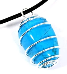 Blue Howlite Cage Wrapped Gemstone Natural Chakra Pendant + 60cm Braided Cord - Picture 1 of 1