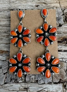 Orange Spiny Oyster Post-Back Earrings By Linda Yazzie - Picture 1 of 1