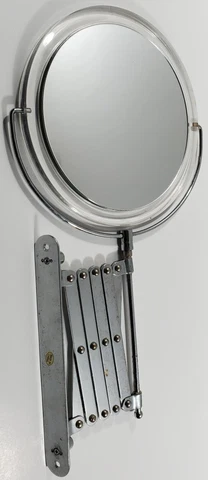 Vintage Round Two-Sided Mirror w/Magnification, Accordion Scissor Arm Spin Bevel Cover