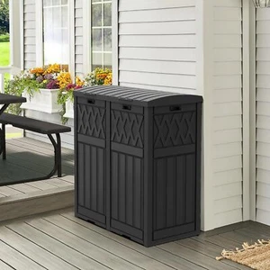 62 Gallon Garbage Dual Can Resin Outdoor Trash Can w/ Tiered Lid and Drip Tray - Picture 1 of 11