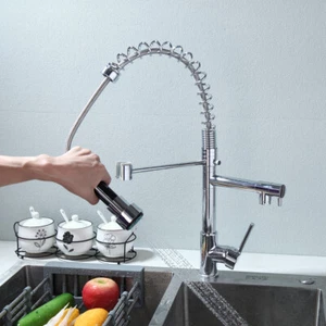 Grifo de fregadero rociador giratorio para cocina cromado grifos mezcladores montados en cubierta - Imagen 1 de 8
