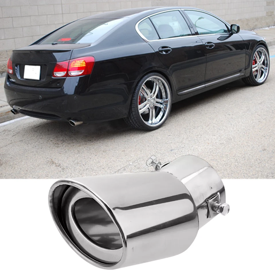 Chrome Curved Exhaust Pipe Tip Rear Tail End Muffler 1.5-2.1" For Lexus GS450h - Image 1 of 4