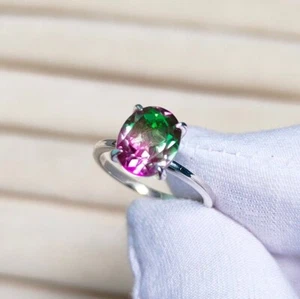 Watermelon Tourmaline Ring, 925 Sterling Silver Ring Tourmaline doublet Quartz - Picture 1 of 10