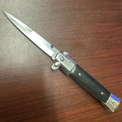 Navaja de bolsillo plegable táctica de hoja abierta rápida de madera negra de 9" para caza camping Foto 1 de 4