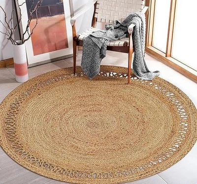 Rug 100% Jute Handmade Round Braided Carpet Home Decor Floor Mat Modern area Rug - Image 1 of 4
