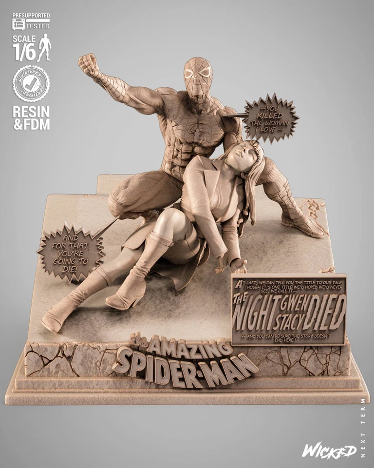 Diorama impreso en 3D Fan Art Spiderman y Gwen Stacy de Wicked Foto 1 de 4