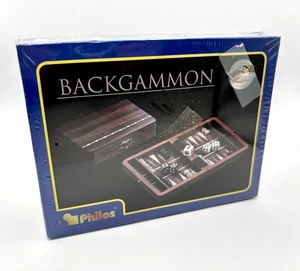 NEW Sealed Vintage 7”x5” Small Wood Backgammon Game set Philos Travel Gift - Picture 1 of 3