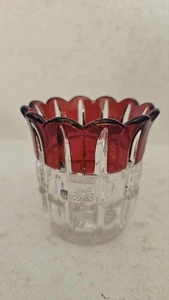 Antique Ruby Red Flash Glass Spooner EAPG Block Star Pattern 4” - Picture 1 of 8