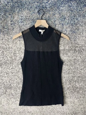 Top tejido sin mangas Milly para mujer XL negro panel transparente cuello falso ajustado acanalado Foto 1 de 4
