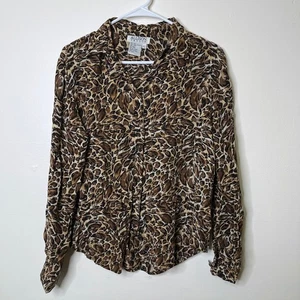 Vintage Allison Taylor 100% Silk Leopard Cheetah Blouse Large Brown Animal Print - Picture 1 of 4