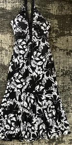 VESTIDO HALTER LARGO BOUTIQUE JS, FORRO, NEGRO/BLANCO, LENTEJUELAS, Cuentas Talla 14 (B3) - Imagen 1 de 12