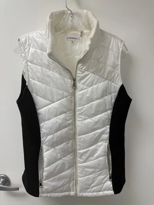 Chaleco acolchado ligero para mujer Calvin Klein blanco y negro talla mediana cremallera completa Foto 1 de 4
