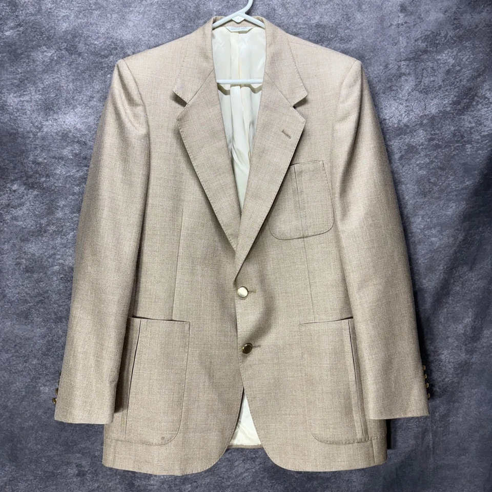 Винтажный Lanvin Blazer куртка мужская 38 40 бежевый золотой кнопки нашивка карман шелк лен - Изображение 1 из 4