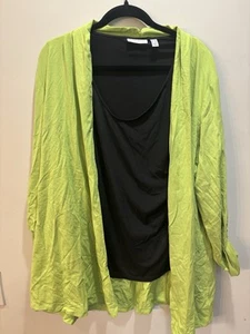 (2 Bundle) Susan Graver Knit Cardigan Jacket 1X Green Open Front Casual Tank Top - Picture 1 of 14