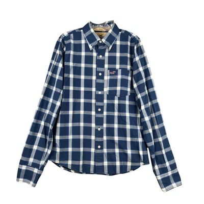 Camisa Hollister Para Hombres Con Botones Talla M 15-15.5 Azul Blanco A Cuadros Manga Larga Foto 1 de 4