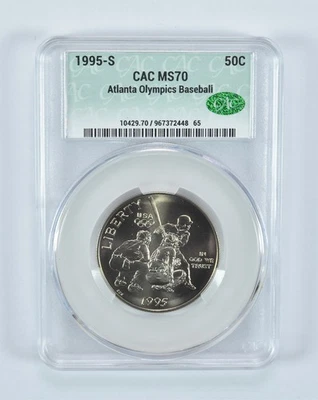1995-S Olympic Baseball Commemorative Half Dollar MS70 CAC CACg *0987 - Image 1 of 4