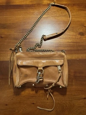 Rebecca Minkoff Mini MAC Brown Leather Crossbody Bag Chain Studded Motto - Image 1 of 4
