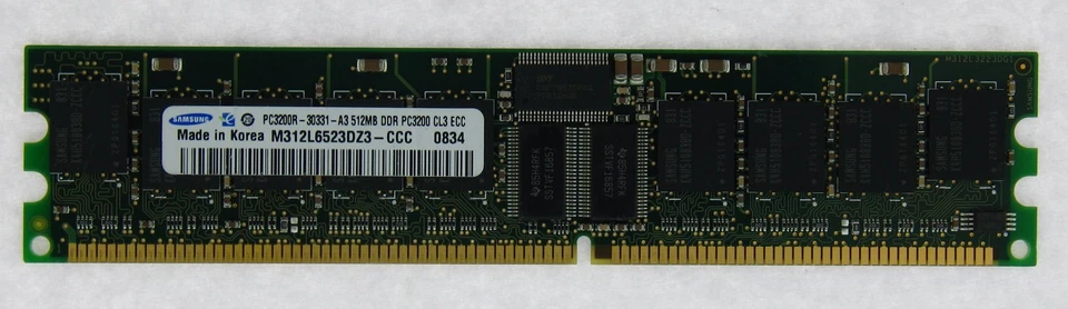 SAMSUNG 512MB DDR  PC3200 184PIN  9 CHIP  ECC   REGISTERED M312L6523DZ3-CCC  - Image 1 of 1