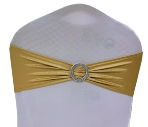 Metallic Gold, Spandex Stretch Stuhl Schärpen Schleife mit Schieber Schnalle Hochzeit Party - Bild 1 von 7