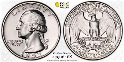 1953 25C Silver Proof Washington Quarter PCGS PR65 Re-engraved TF FS-901 - Image 1 of 3