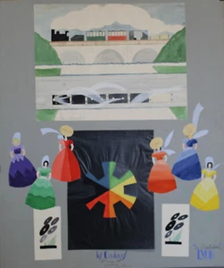 "LES COULEURS" Maquette gouache et collage originale fin des années 30 - Foto 1 di 3
