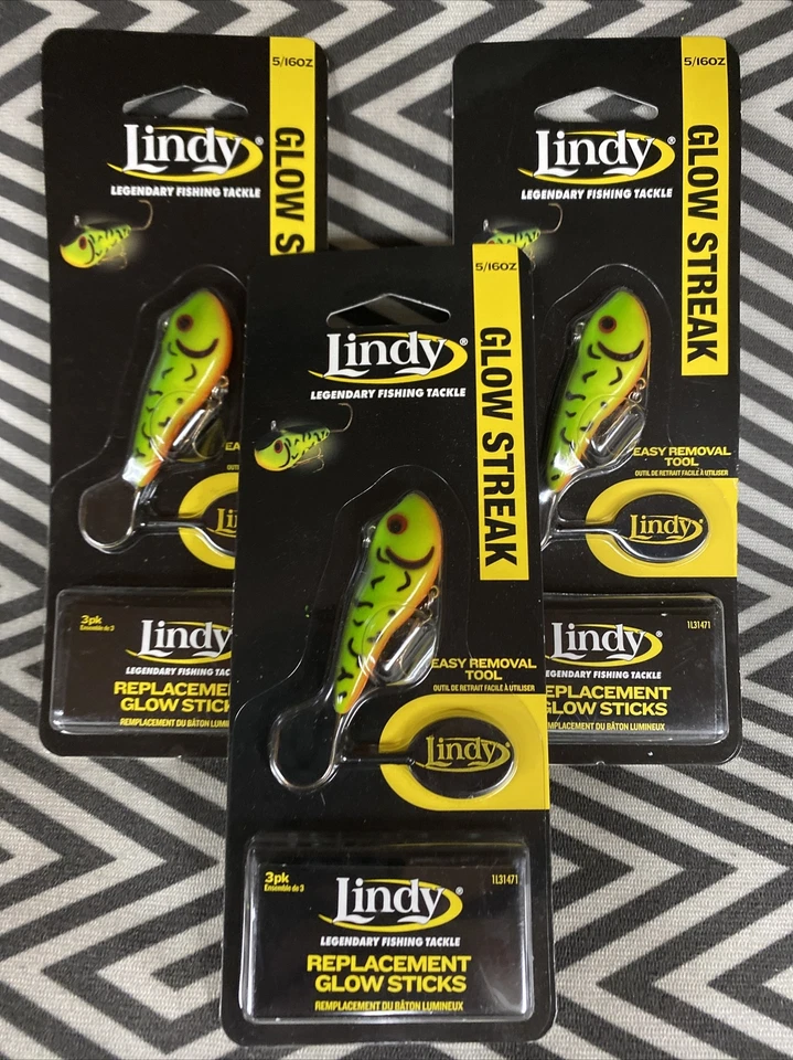 3 Lindy Glow Streak 5/16 Oz Lgstk200 Yellow Perch Ice Fishing Jig