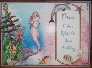 HANDMADE AUCTION SALE FANTASY SUMMER NIECE BIRTHDAY CARD A PINK MERMAID 2020 - Picture 1 of 6