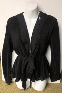 LULU's Top Blouse Black ribbed shirt front tie - Picture 1 of 5