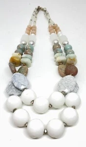 Vintage Heavy Agate Stone Beaded Double Strand 17” Necklace - Picture 1 of 11