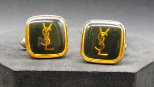Juego de 2 Gemelos Yves Saint Laurent YSL 1,6cm Dorado con Esmalte Negro - Imagen 1 de 3