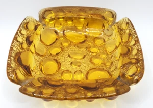 Vintage Libbey Honey Amber Bubble Glass Ashtray Tray 4" - Picture 1 of 5